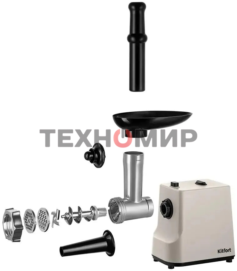 Мясорубка электрическая Kitfort КТ-2126 серый, 800 Вт, 1.2 кг/мин, реверс, защита от перегрузки, насадки - 4