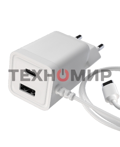 Сетевое зарядное устройство Maxvi A304T Type-C\USB 3A 15W + литой кабель Type-C 1.2м, белый