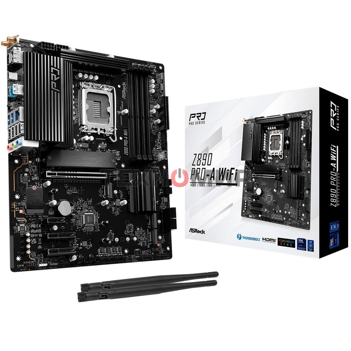 Материнская плата ASRock Z890 PRO-A WIFI, LGA 1851, Intel Z890, 4xDDR5, 4xSATA, 4xM.2, 1xPCIe 5.0 x16, 2xPCIe 4.0 x4, 1xPCIe 4.0 x1, 1xHDMI, 1xDP, 1xThunderbolt 4, 1x2.5Gb LAN, 4xUSB-A 3.2 Gen 1, 2xUSB-A 3.2 Gen 2, 1xUSB-C 3.2 Gen 2, 2xUSB-C Thunderbolt 4