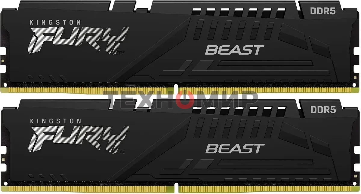Оперативная память Kingston Fury Beast, DDR5, 32GB (2x16GB), 5600MHz, CL36, DIMM, с радиаторами, черный