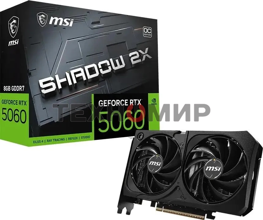 Видеокарта MSI RTX 5060 8G SHADOW 2X OC MAX, NVIDIA RTX 5060, 8Gb, GDDR7, 128 bit, PCI-E 5.0, HDMIx1, DPx3, HDCP, 2535 MHz