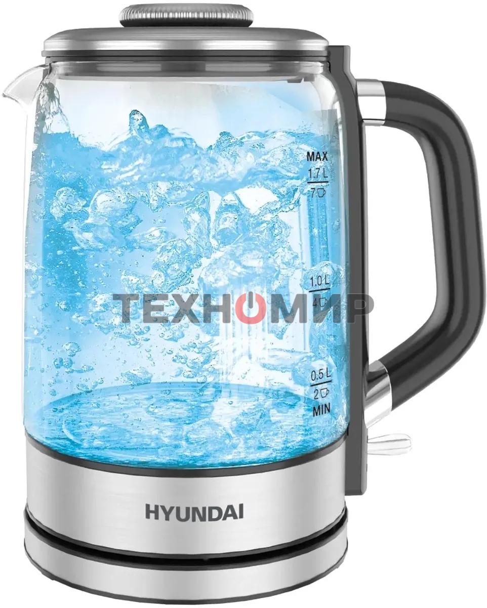 Чайник электрический Hyundai HYK-G5501 1.7 л, 2200 Вт, серебристый/черный