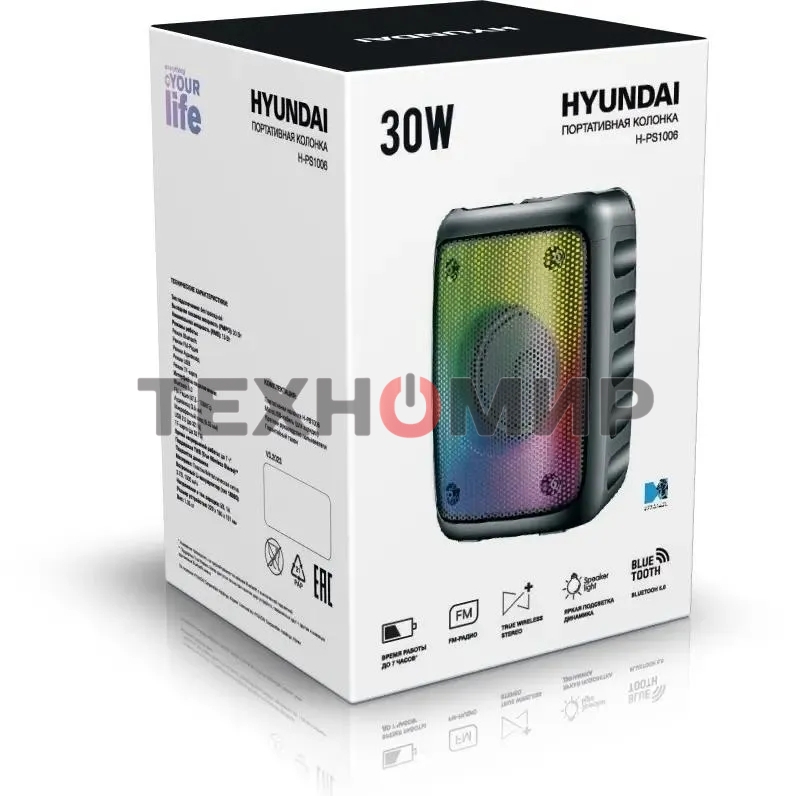 Портативная колонка Hyundai H-PS1006 черный 30 Вт 1.0 BT 10м 1500mAh