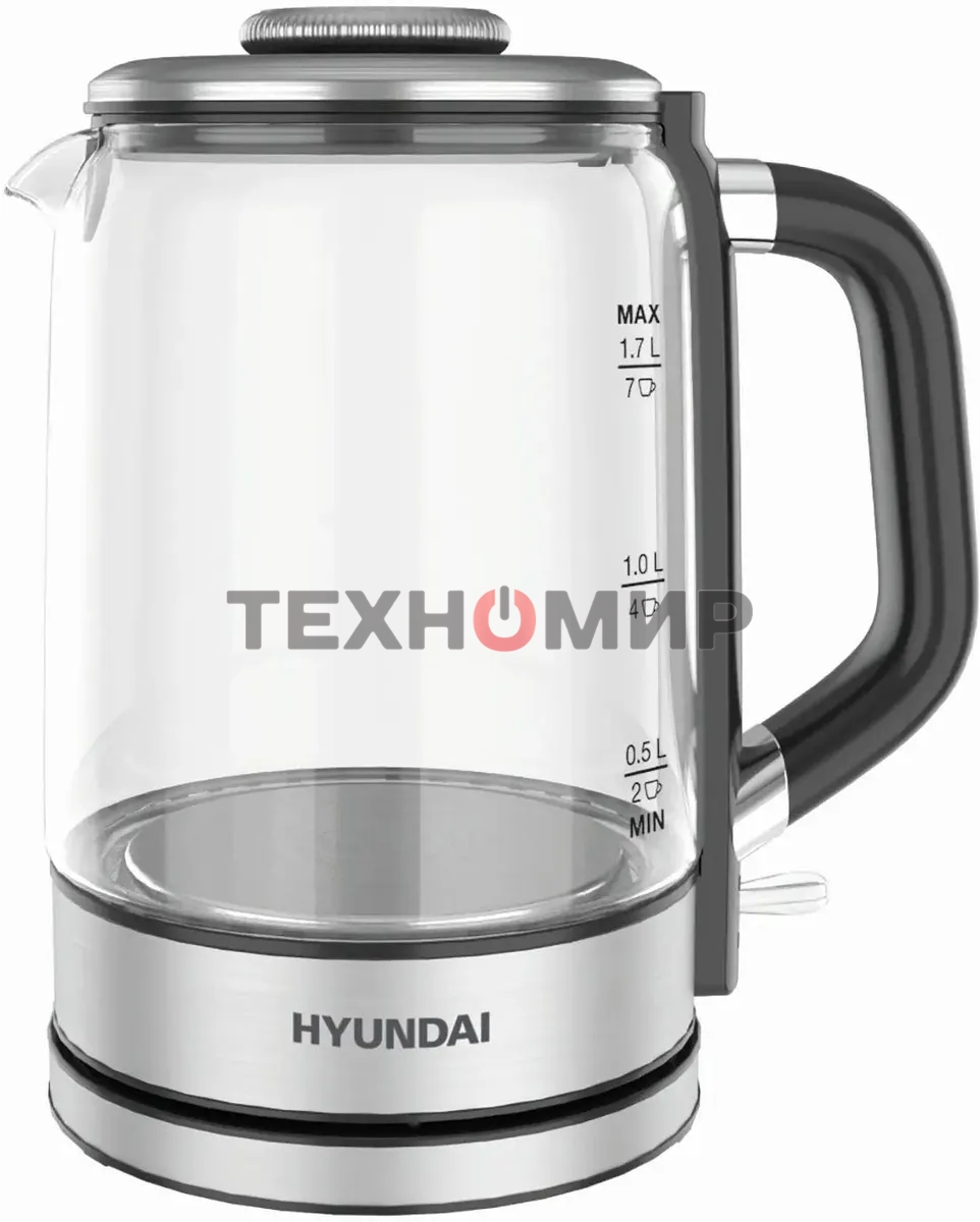 Чайник электрический Hyundai HYK-G5501 1.7 л, 2200 Вт, серебристый/черный