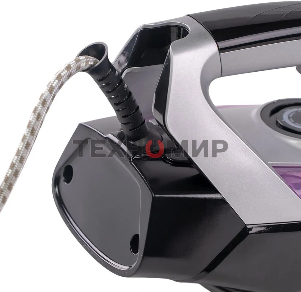 Утюг Galaxy Line GL 6128, фиолетовый с черным, паровой, 2200 Вт, постоянный пар 30 г/мин, паровой удар 140 г/мин, функции: самоочистка, антикапля, антинакипь, функция увлажнения, вертикальное отпаривание, защита от перегрева, индикатор нагрева, керамическ