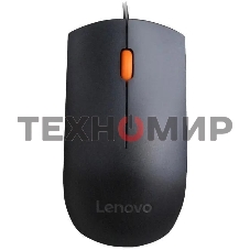 Мышь проводная Lenovo 300 черный, 1600 dpi, USB, кнопки - 3