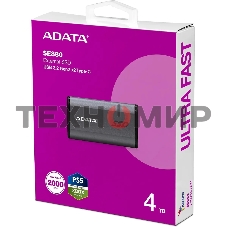 Внешний SSD ADATA Elite SE880, 4TB, USB 3.2 Gen 2x2 Type-C, R/W 2000/2000, серый