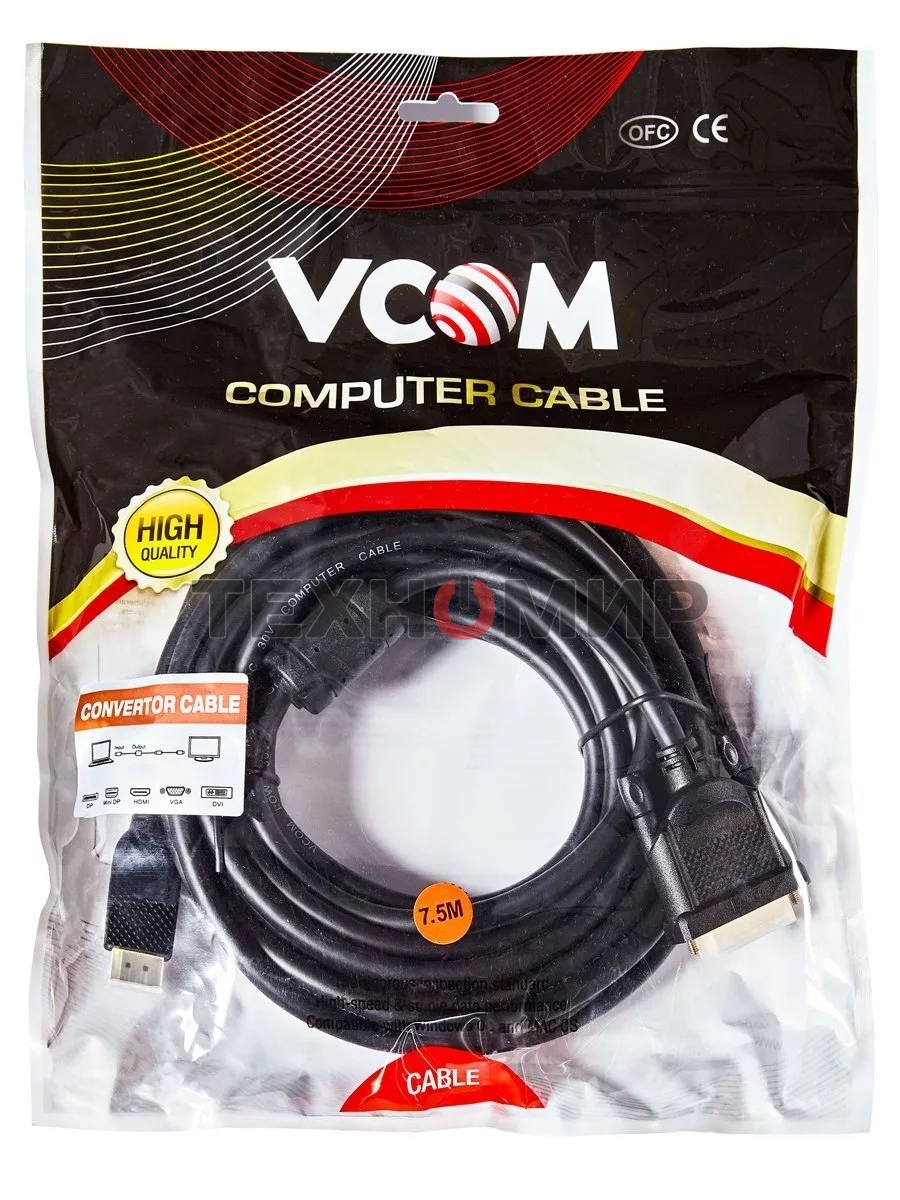 Кабель HDMI AM/DVI(24+1)M, 7.5м, CU, 1080P@60Hz, 2F, VCOM CG484GD-7.5M