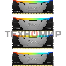 Оперативная память Kingston Fury Renegade, DDR4, 32Gb (4x8GB), 3200MHz, CL16, DIMM, с радиаторами, RGB, серебристый/черный