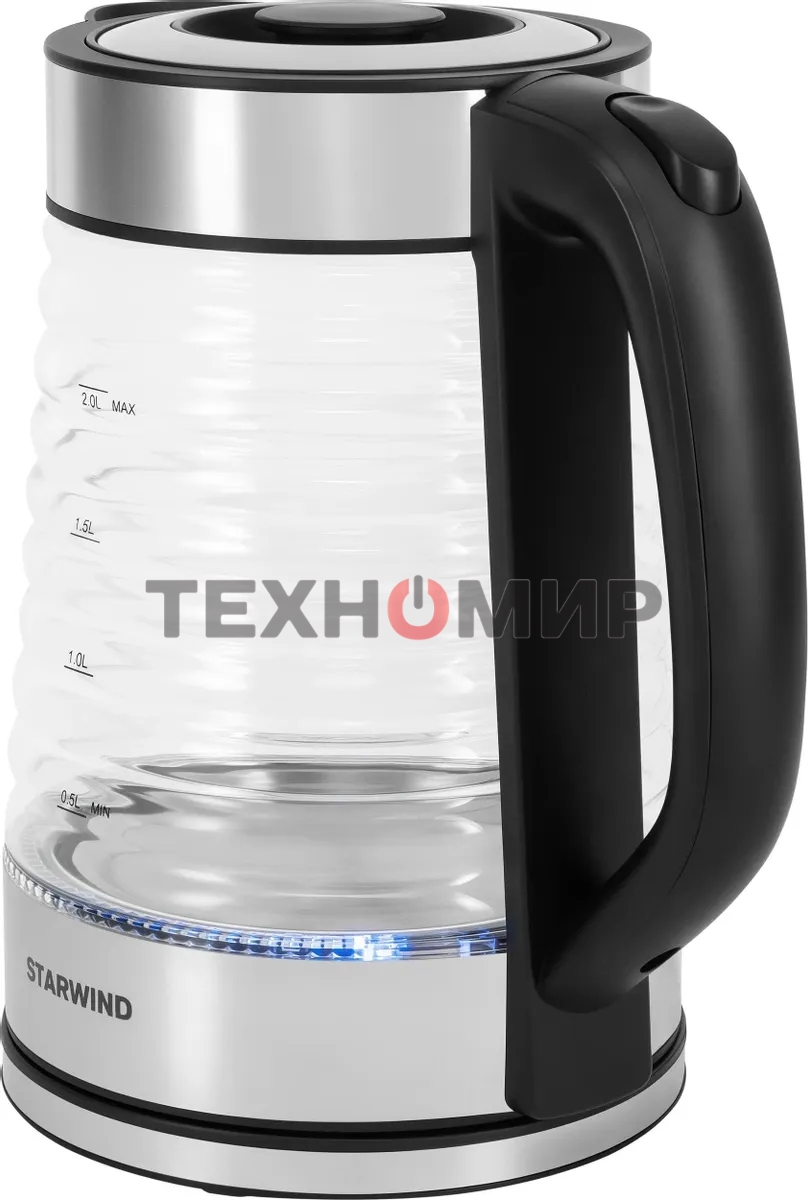 Чайник электрический Starwind SKG2111 2 л, 1800 Вт, черный/прозрачный корпус: стекло