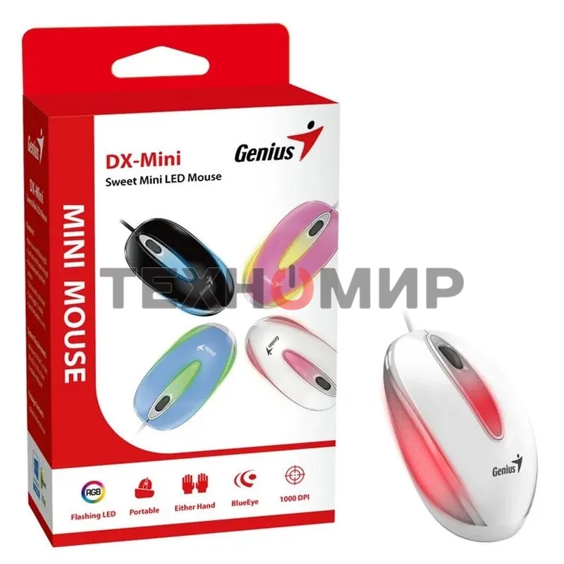 Мышь проводная Genius DX-Mini белый, 1000 dpi, USB, кнопки - 3