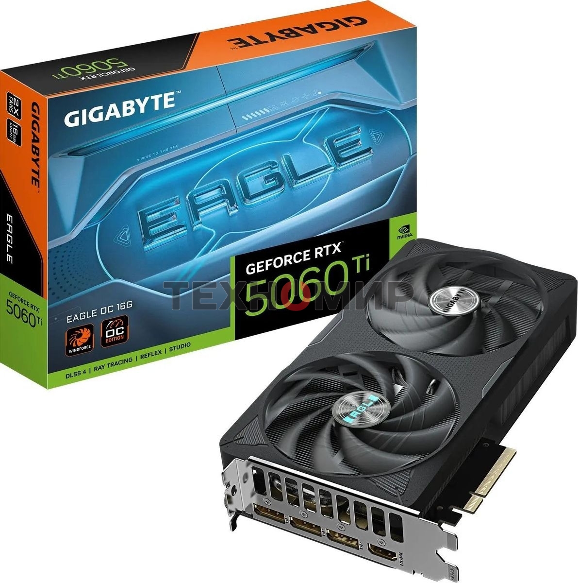 Видеокарта Gigabyte GeForce RTX 5060 Ti Eagle OC, NVIDIA RTX 5060 Ti, 16 ГБ GDDR7, 128 бит, PCI-e 5.0, 1xHDMI, 3xDP, 2617 МГц