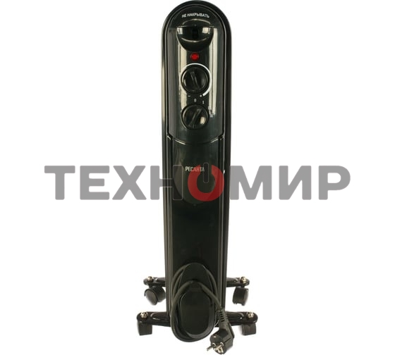 Обогреватель масляный Ресанта ОМПТ-7НЧ (7 секций) черный, 1500 Вт, 15 м2, термостат 67/3/13