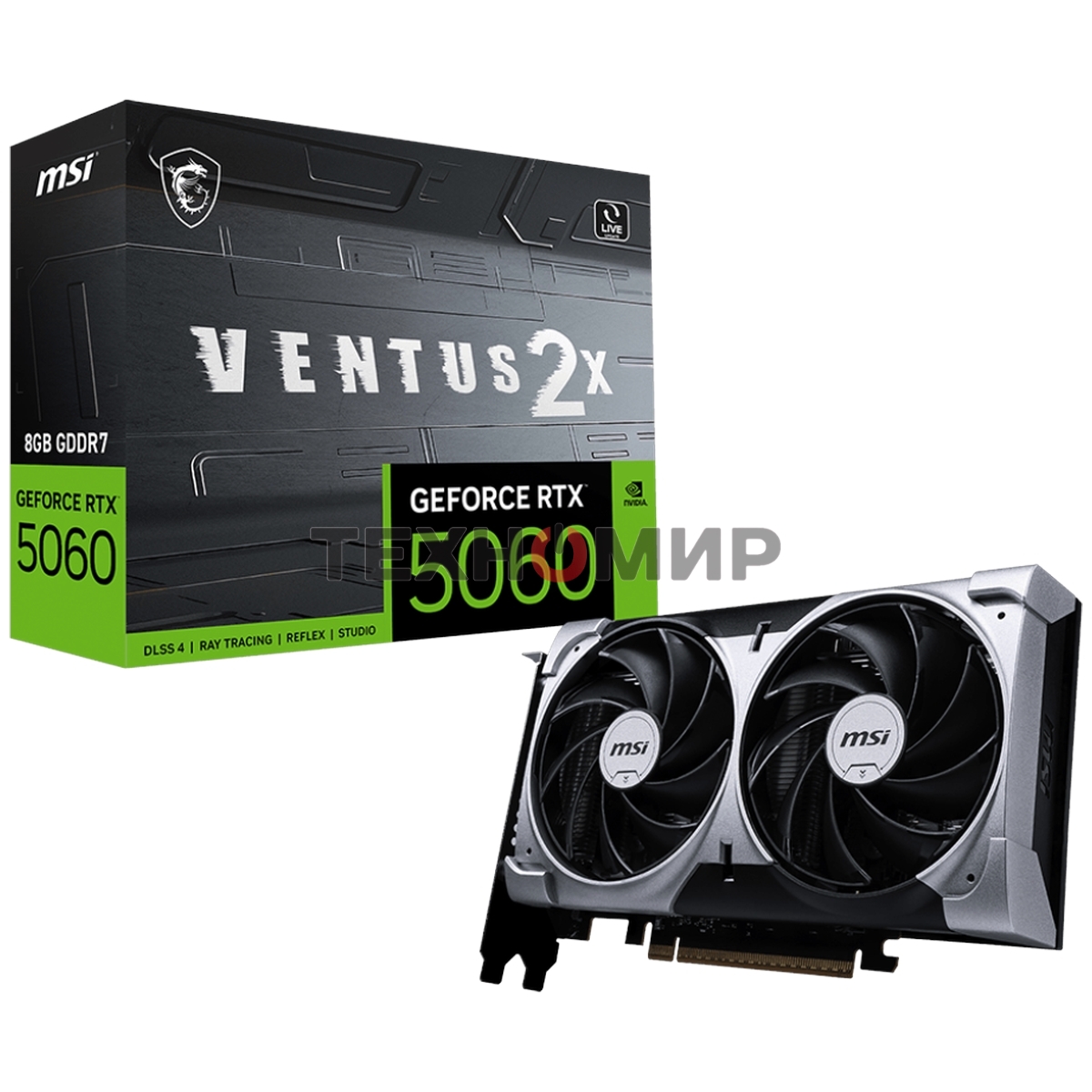 Видеокарта MSI PCI-E 5.0 RTX 5060 8G VENTUS 2X NVIDIA GeForce RTX 5060 8Gb 256bit GDDR7 2497/28000 HDMIx1 DPx3 HDCP Ret