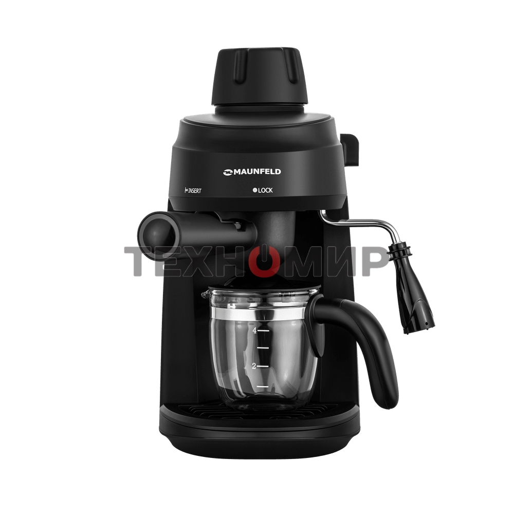 Кофемашина рожковая Maunfeld MF-733BK черный, исп. кофе - молотый, 0.24 л, 870 Вт, 4 бар