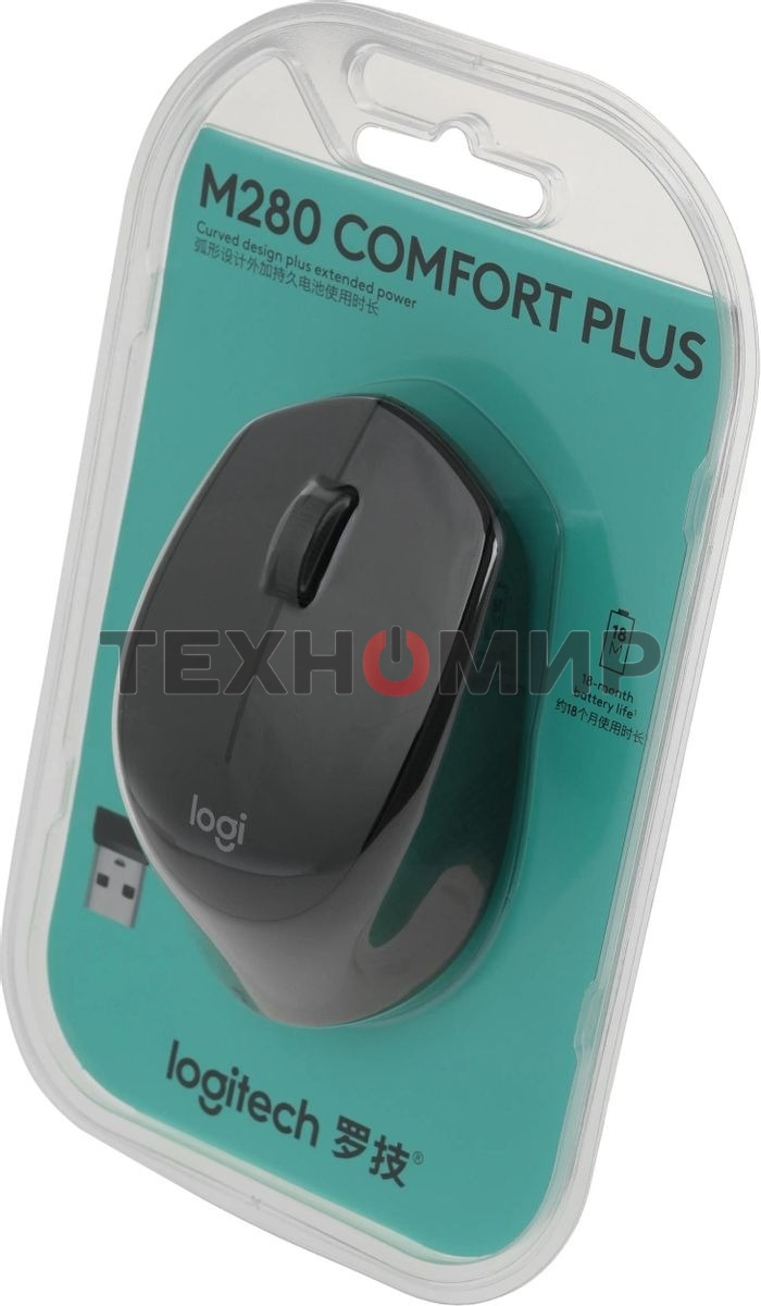 Мышь беспроводная Logitech M280 черный, 1000 dpi, радиоканал, USB, кнопки - 3