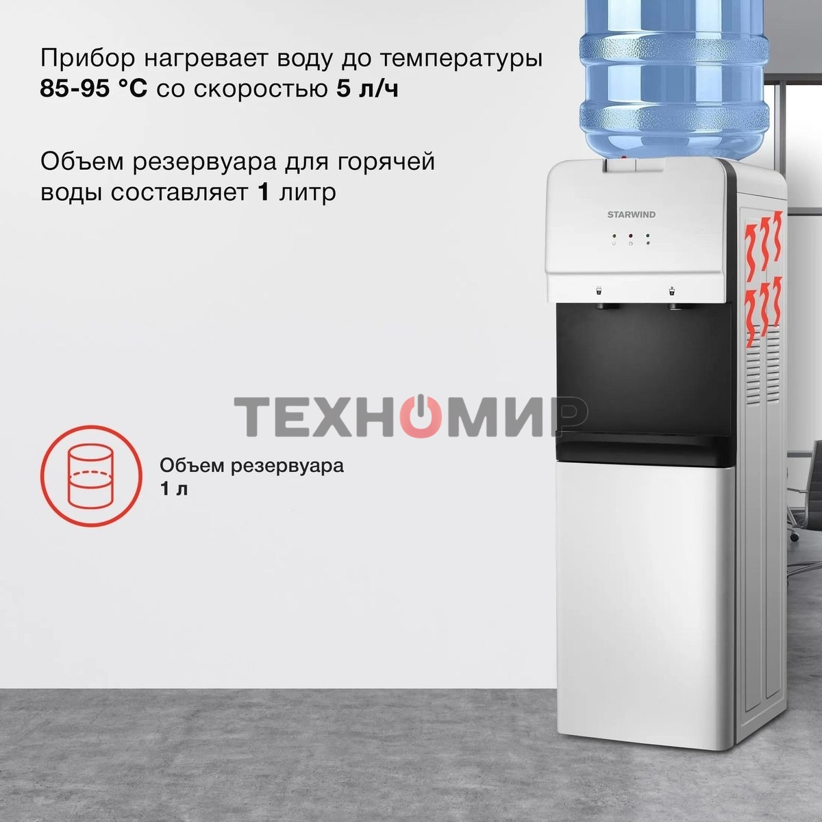 Кулер Starwind SW-1005EW напольный, электронный, белый