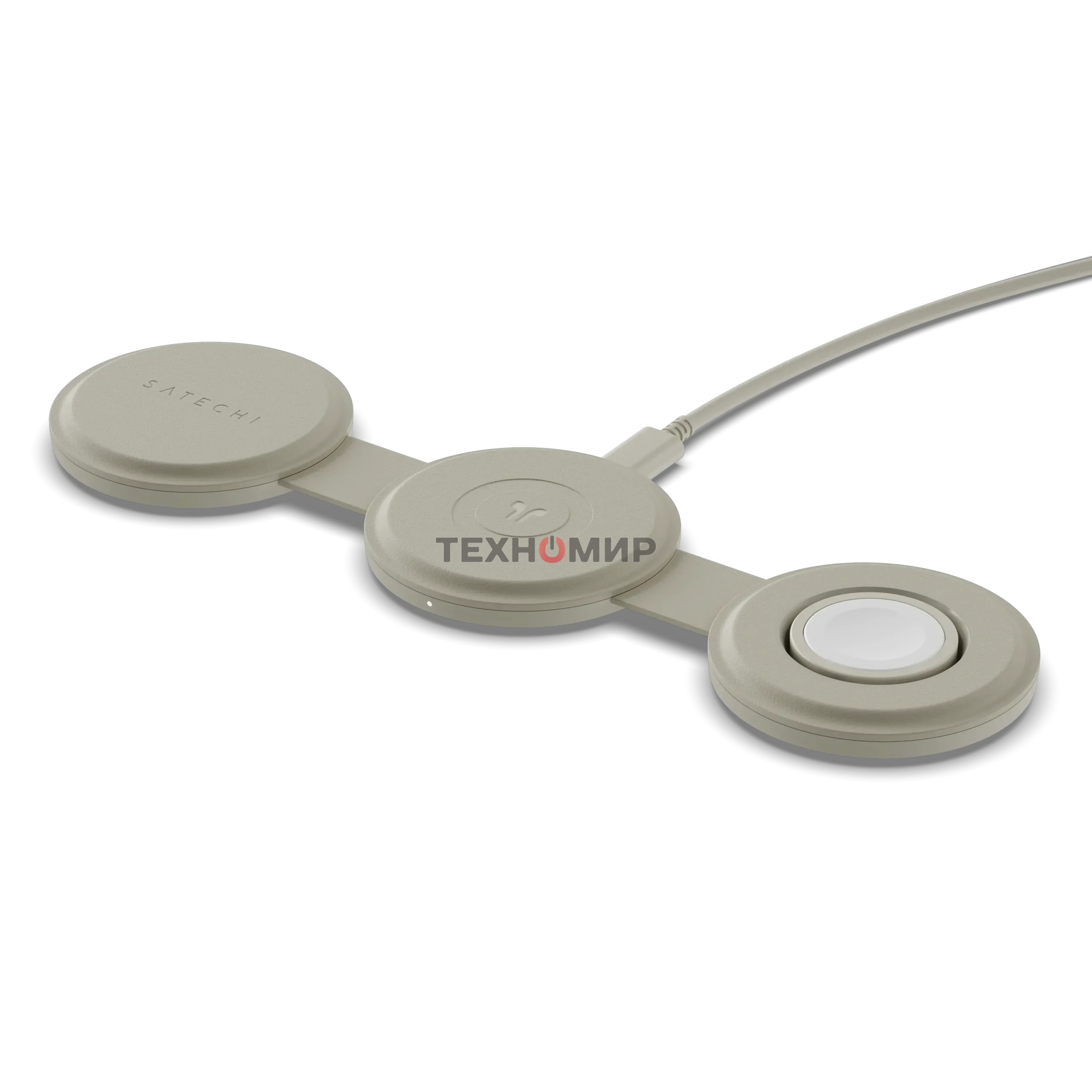 Переносное зарядное устройство Satechi Qi2 OntheGo 3-in-1 Wireless Charger, песочный