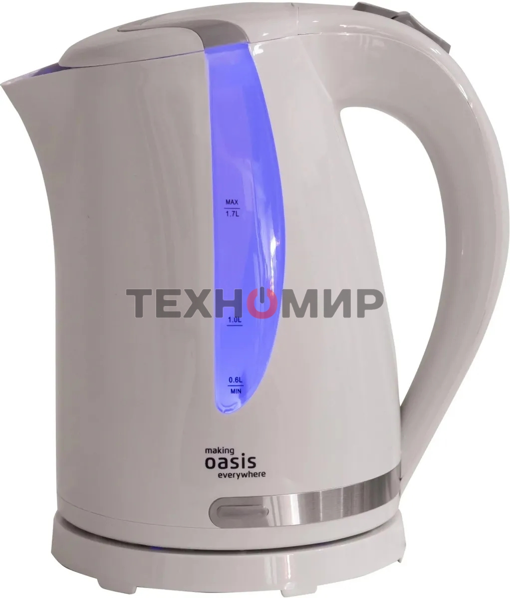Чайник электрический Oasis K-2PW 1.7 л, 2200 Вт, белый корпус: пластик