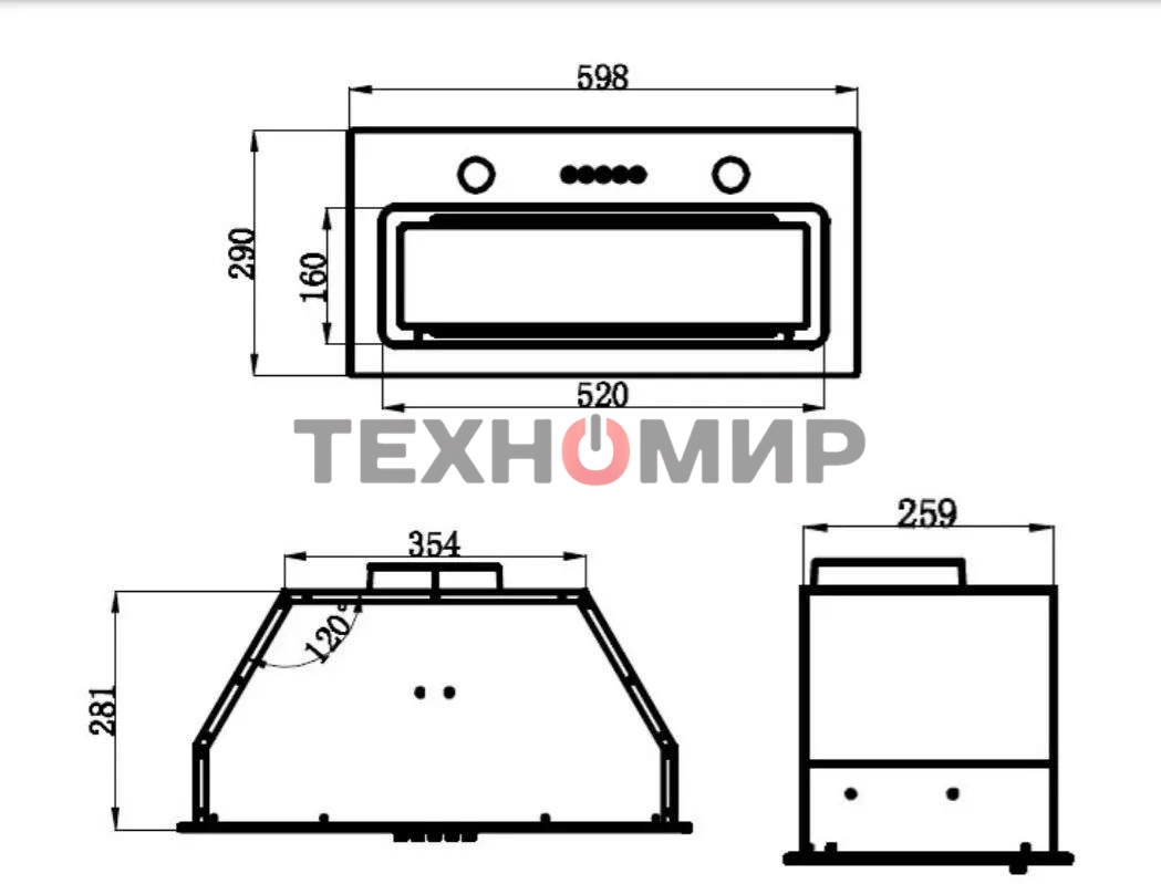 Вытяжка встраиваемая Maunfeld TRAPEZE 601GG белый, 60 см, 1150 куб. м/ч, 54 дБ
