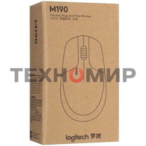 Мышь беспроводная Logitech M190 черный, 1000 dpi, радиоканал, USB, кнопки - 3