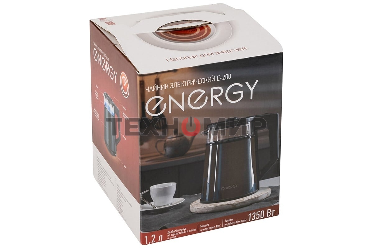 Чайник электрический Energy E-200 (1,2 л, диск), мета л, корпус