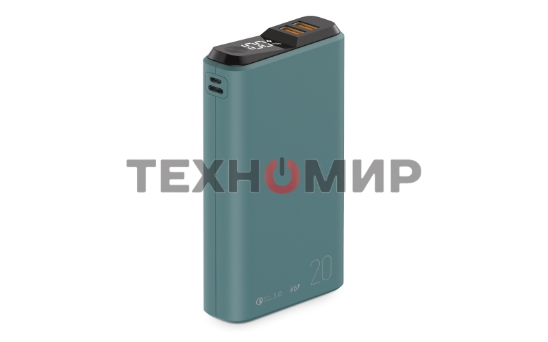 Портативный аккумулятор OLMIO QS-20, 20000mAh, 22.5W QuickCharge3.0/PowerDelivery, LCD, темно-зеленый