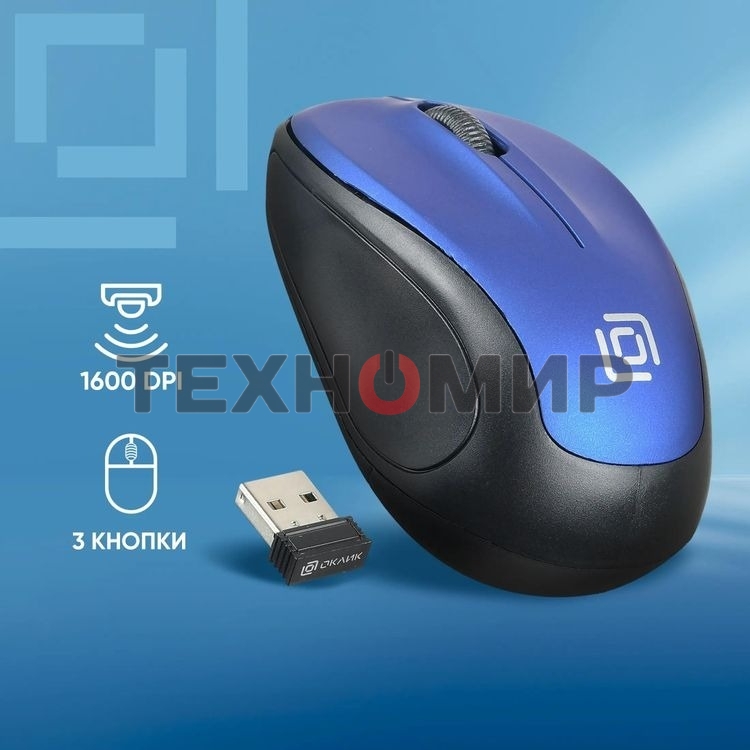 Мышь беспроводная Oklick 665MW черный/синий, 1000 dpi, радиоканал, USB, кнопки - 3