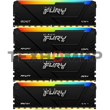 Оперативная память Kingston Fury Beast, DDR4, 32GB (4x8GB), 3200MHz, CL16, DIMM, с радиатором, RGB, черный