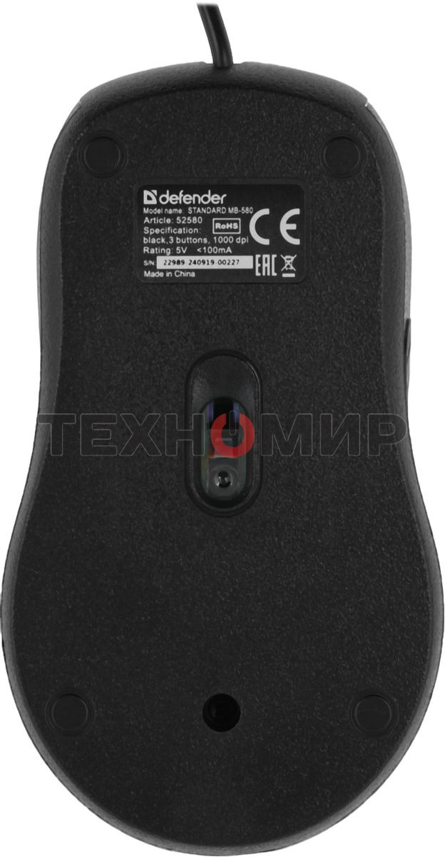 Мышь проводная Defender Standard MB-580 черный, 1000 dpi, USB, кнопки - 3