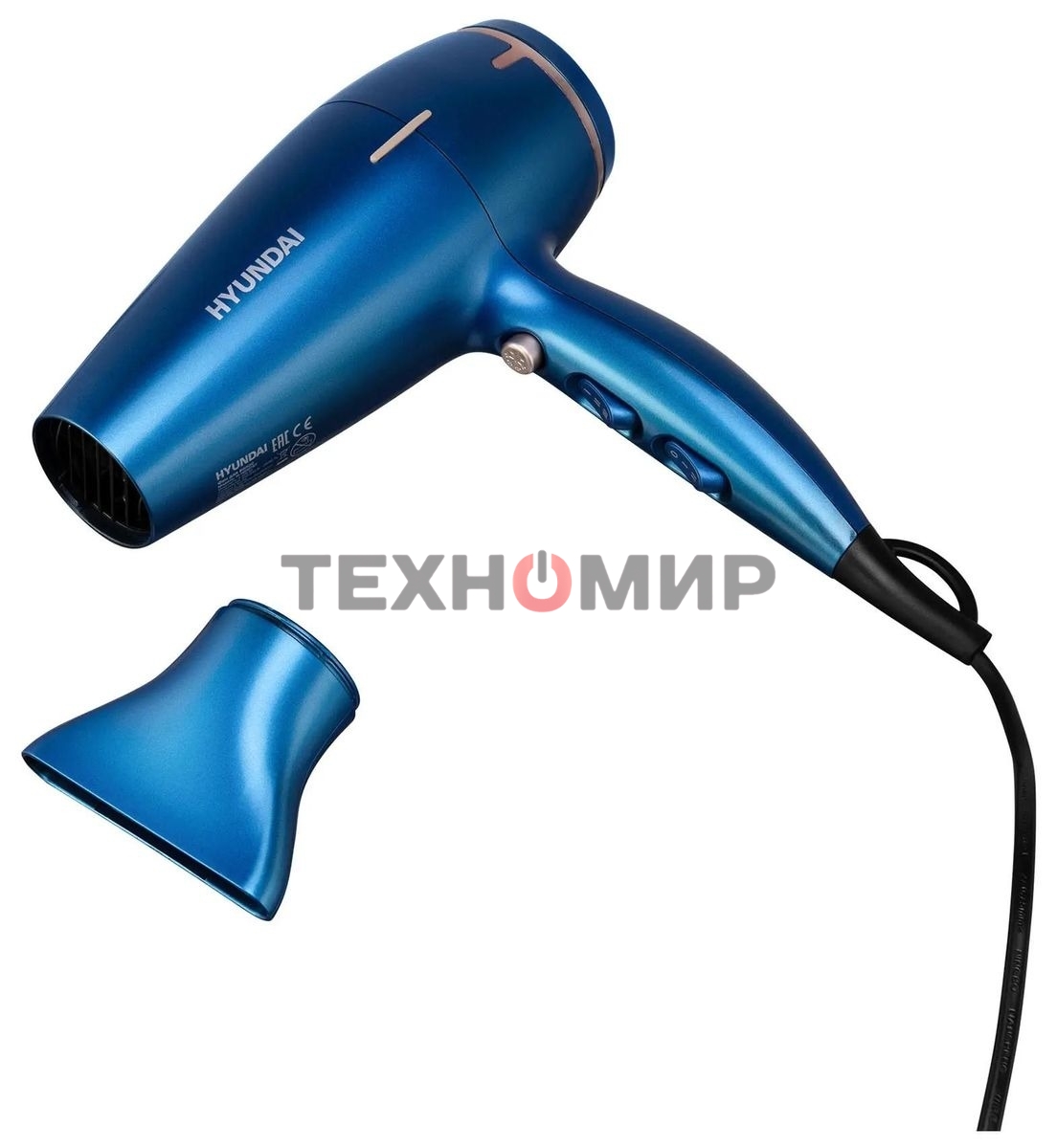 Фен Hyundai H-HDI0757 синий, 2200 Вт, ионизация