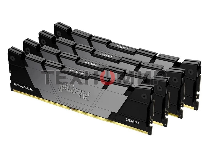 Оперативная память Kingston Fury Renegade, DDR4, 32Gb (4x8GB), 3200MHz, CL16, DIMM, с радиатором, черный