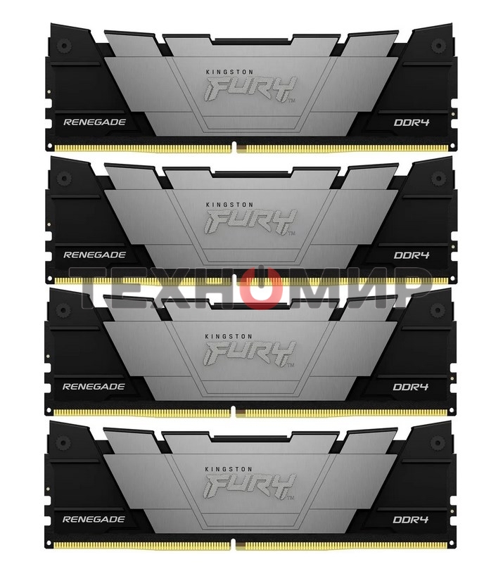 Оперативная память Kingston Fury Renegade, DDR4, 32Gb (4x8GB), 3200MHz, CL16, DIMM, с радиатором, черный