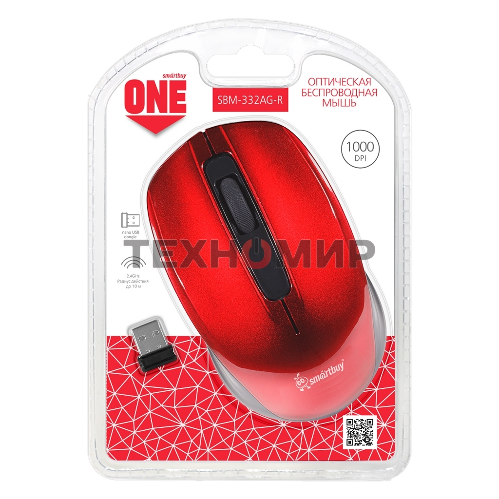 Мышь беспроводная Smartbuy ONE 332 красная (SBM-332AG-R)