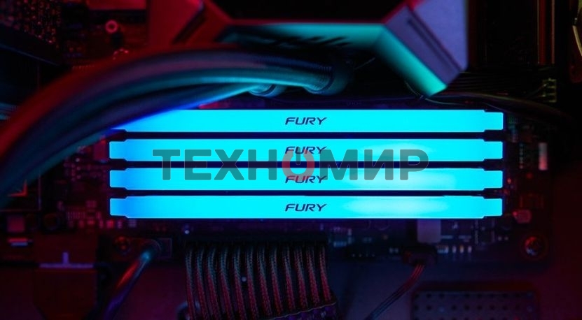 Оперативная память Kingston Fury Beast, DDR4, 32GB (4x8GB), 3200MHz, CL16, DIMM, с радиатором, RGB, черный