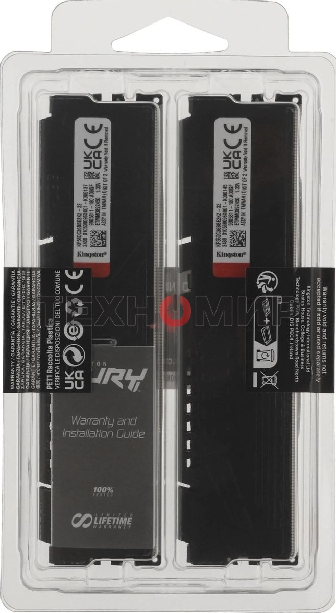 Оперативная память Kingston Fury Beast, DDR5, 32Gb (2x16Gb), 6000MHz, CL36, DIMM, с радиатором, черный