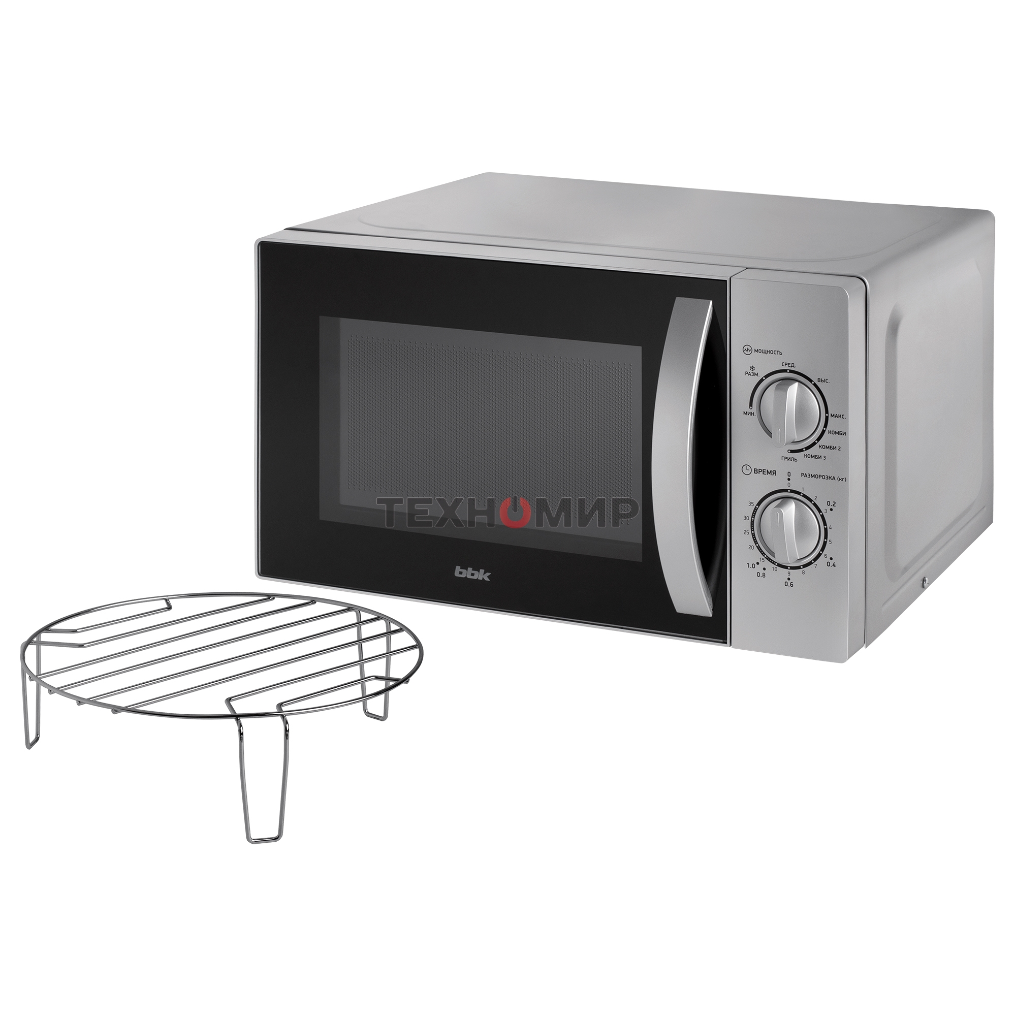 Микроволновая печь BBK 20MWG-740M/S серебро, 20 л, 700 Вт, переключатели - поворотный механизм
