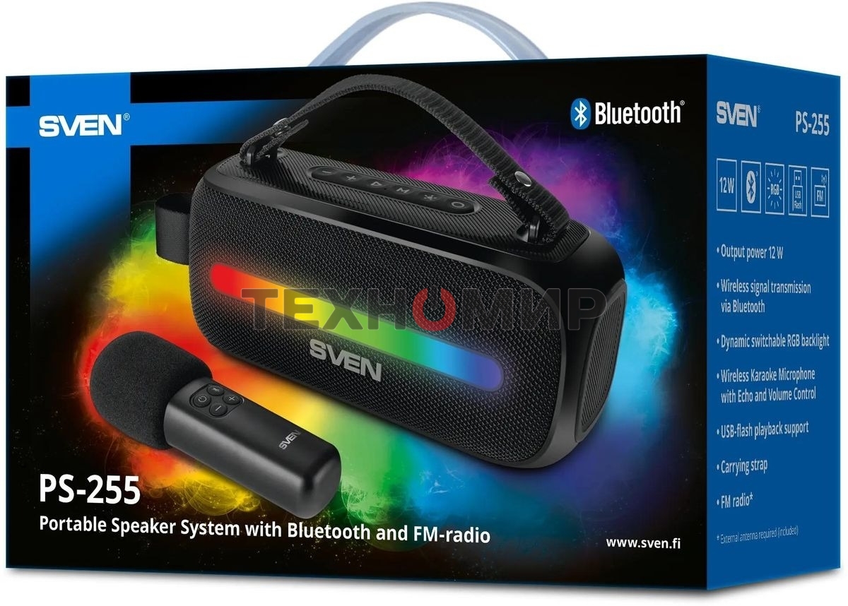 Колонка портативная Sven PS-255 черный 12W 1.0 BT 3600mAh (SV-022563)