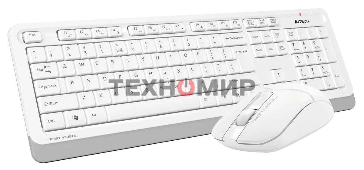 Комплект клавиатура+мышь A4Tech FStyler FG1012 беспроводной, USB, 1200 DPI, белый