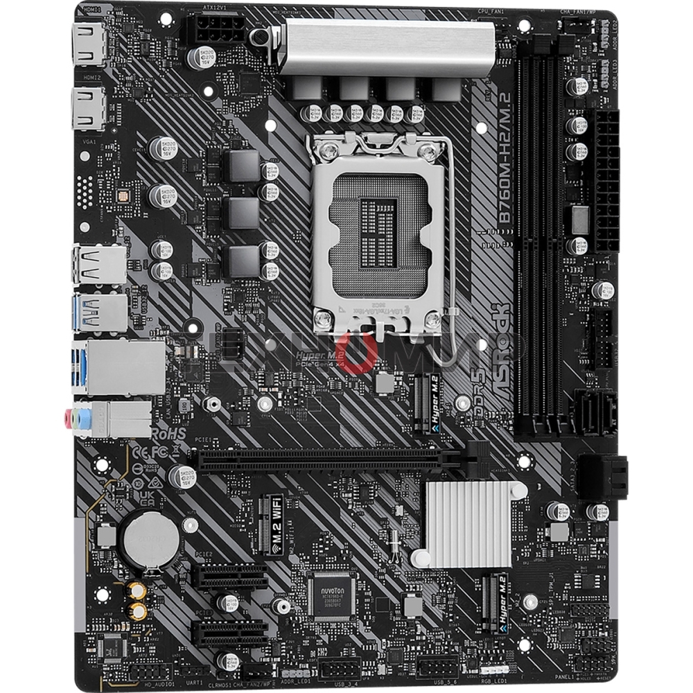 Материнская плата ASRock B760M-H2/M.2, LGA 1700, Intel B760, 2xDDR5, 4xSATA, 2xM.2, 1xPCIe 4.0 x16, 2xPCIe x1, 1xDP, 1xHDMI, 1xVGA, 1x 2.5Gb LAN, 2xUSB-A 3.2 Gen 1, 3xUSB 2.0, 3x3.5 мм, 7.1, mATX