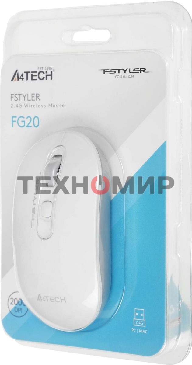 Мышь беспроводная A4Tech Fstyler FG20 белый, 2000 dpi, радиоканал, USB, кнопки - 4