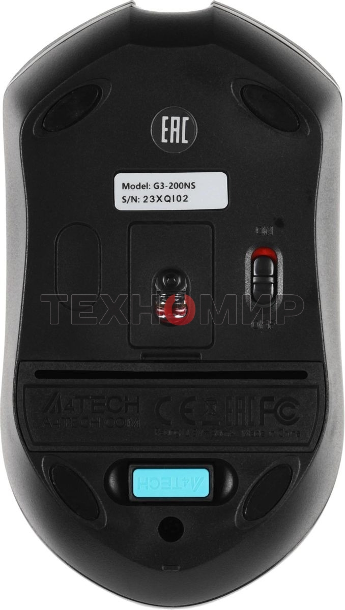 Мышь беспроводная A4Tech G3-200NS черный, 1200 dpi, радиоканал, USB, кнопки - 3