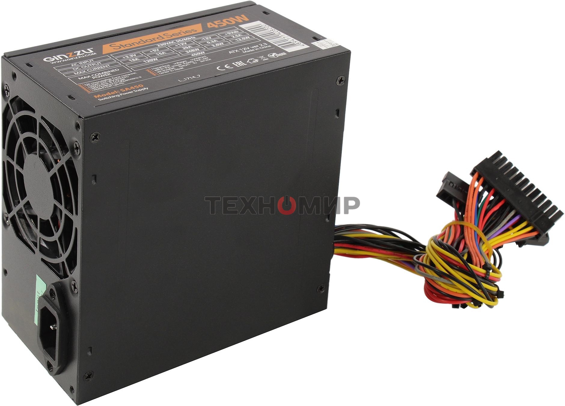 Блок питания Ginzzu SA450, 450Вт, 80мм, черный