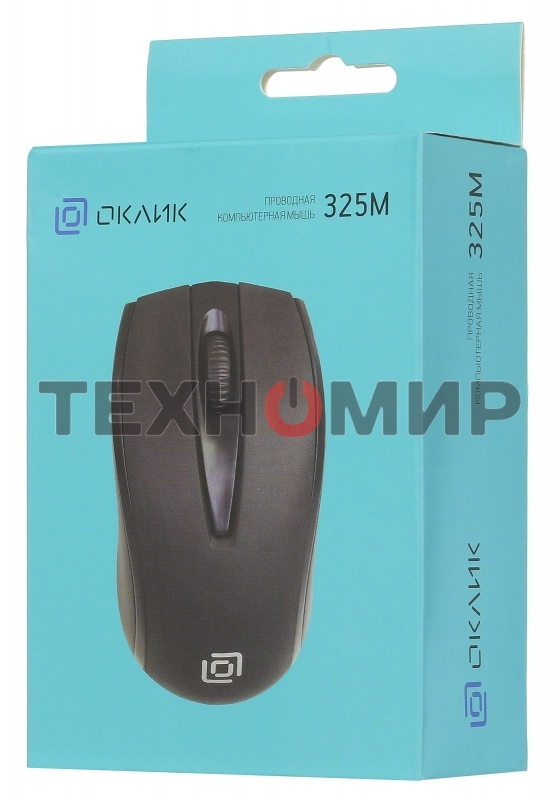Мышь проводная Oklick 325M черный, 1000 dpi, USB, кнопки - 3