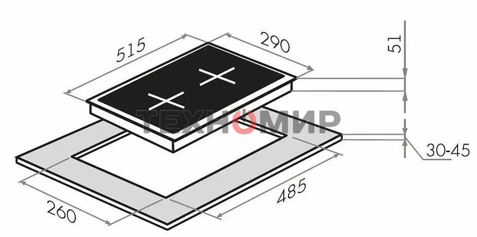 Газовая варочная панель Maunfeld EGHG.32.1CB/G, 2 конфорки, закаленное стекло, черный