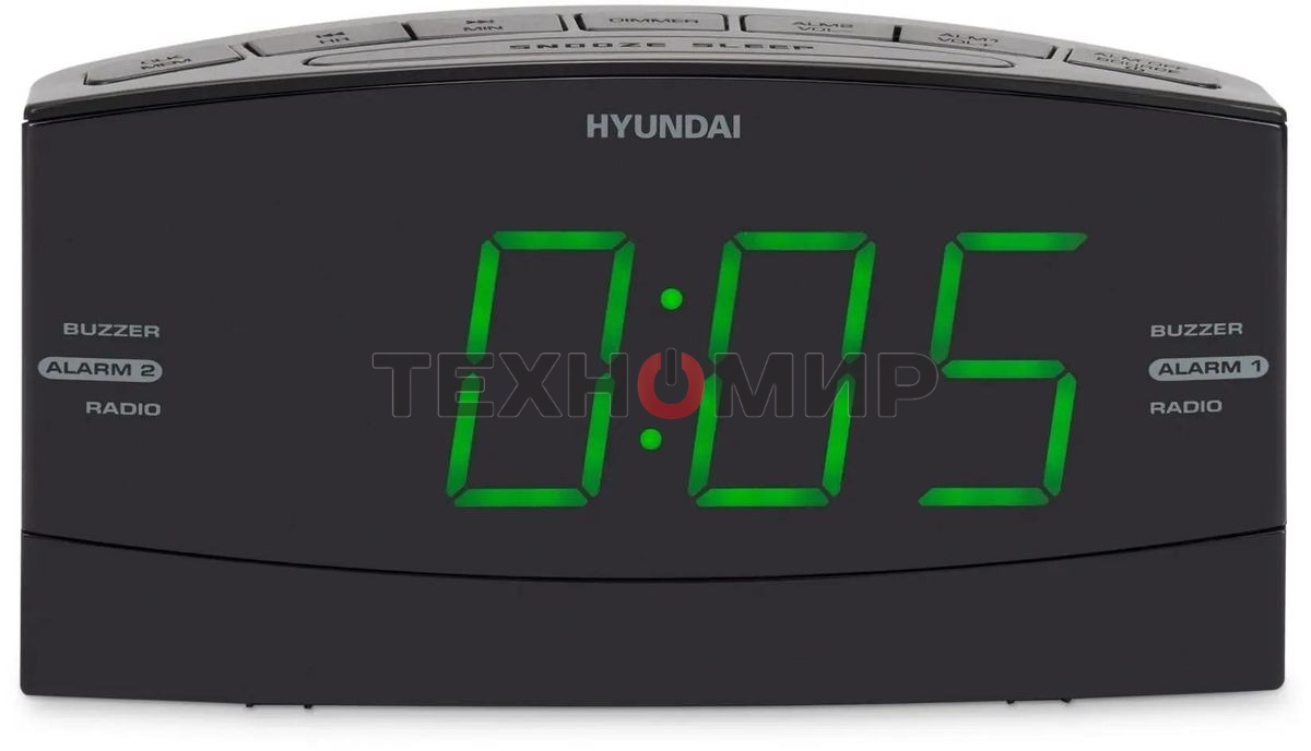 Радиобудильник Hyundai H-RCL238 черный LCD подсв:зеленая часы:цифровые FM