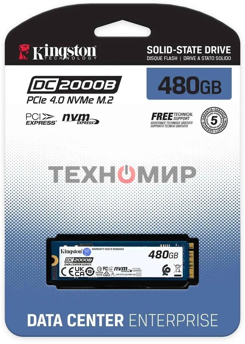 Накопитель SSD Kingston DC2000B, 480Gb, PCIe 4.0 x4, M.2 2280, R/W 7000/800