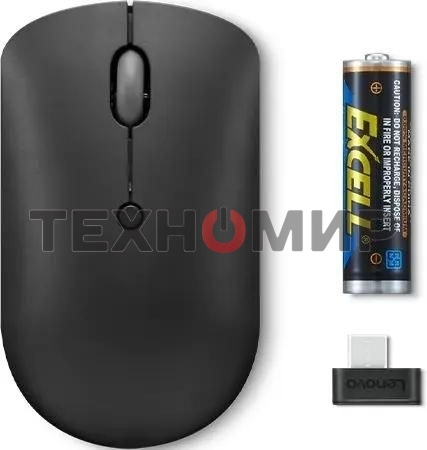 Мышь беспроводная Lenovo 400 черный, 2400 dpi, радиоканал, USB-C, кнопки - 4