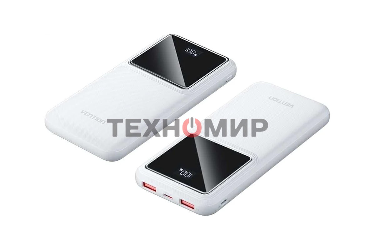 Портативный аккумулятор Vention 10000mAh(M/C-A/A)22.5W белый с LED Дисплеем