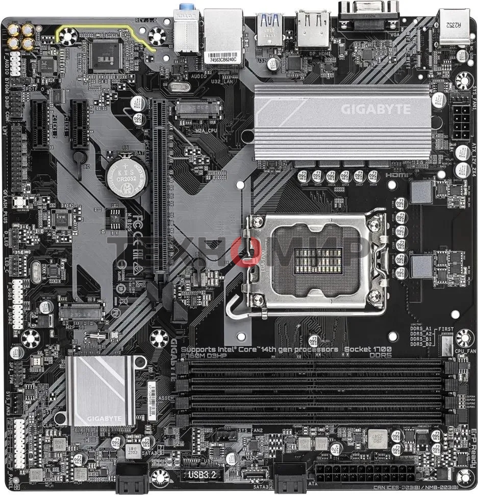 Материнская плата Gigabyte B760M D3HP DDR5, LGA 1700, Intel B760, 4xDDR5, 4xSATA, 2xM.2, 1xPCIe 4.0 x16, 1xPCIe x1, 1xHDMI, 1xVGA, 1xDP, 1x 1Gb LAN, 3xUSB-A 3.2 Gen 1, 2xUSB-A 2.0, 3x3.5 мм, 7.1, mATX